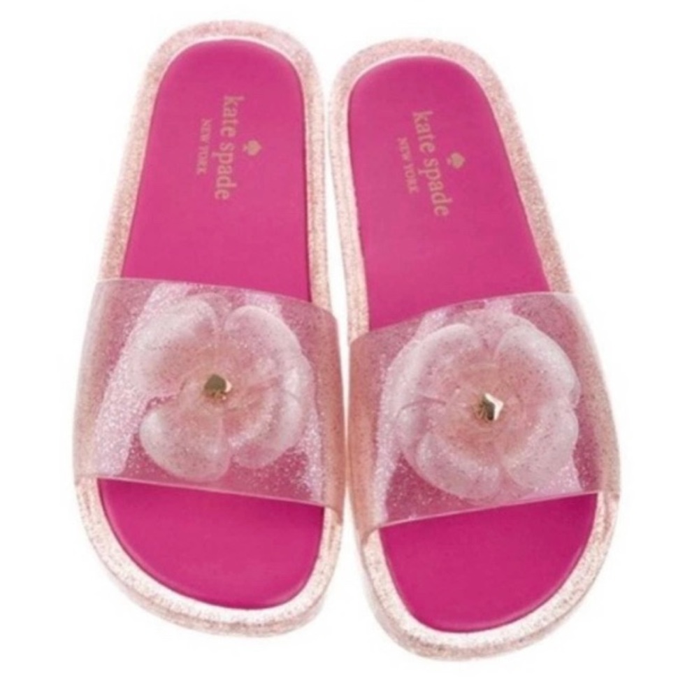 KATE SPADE New York Splash Pink Glitter Jelly Sandals w/Bow Accent ..Sz:7